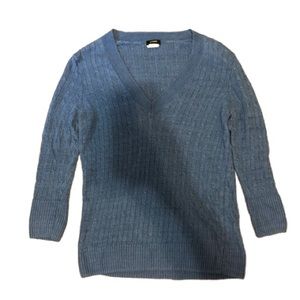 J Crew Blue V Neck Linen Sweater Size Small